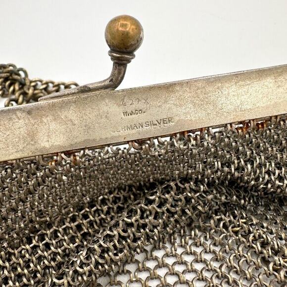 Antique German Silver Evening Bag w Chain Link Mesh Dropped Tassel Marked WJ Co - Picture 12 of 13